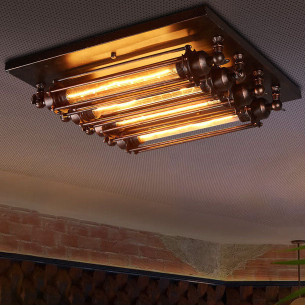 IronLuxe Industrielle Deckenleuchte | 4-flammig | Glas- & Eisenstreifen | Nostalgisches Design | Für Wohnzimmer & Esszimmer