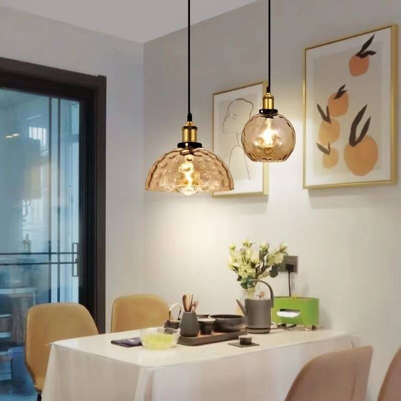 Glazenya Amber Pendelleuchte | Nordic Design | Wassermuster-Glaskuppel | Vintage 1-flammige Hängeleuchte