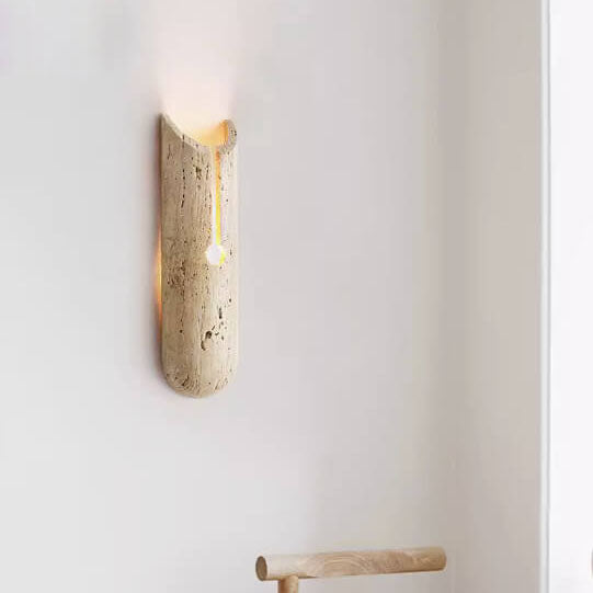 Travova Japanische Wandleuchte | Gelber Travertin Halb-Oval Design | Wohnzimmerlicht