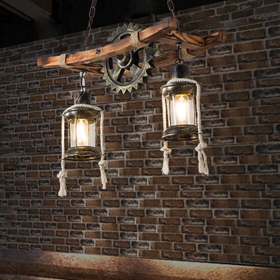 RustiLume Industrial Kronleuchter | Vintage Holz & Metall | 2-Licht Inselleuchte