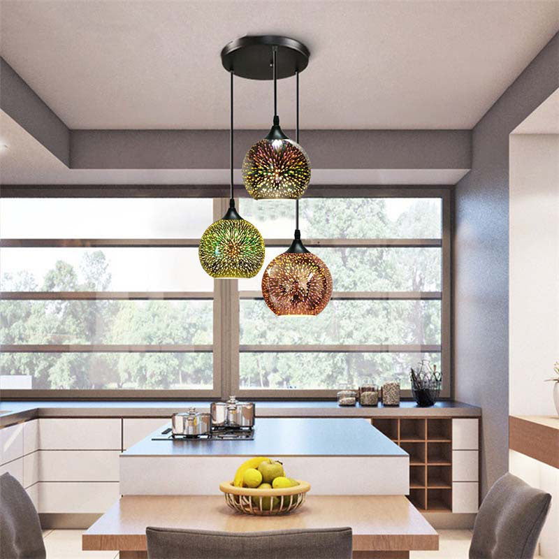 ElysianSpark 3D Creative LED Kronleuchter | 2/3 Lichter | Feuerwerksglas-Dome | Modernes Design | Stimmungslicht für Zuhause