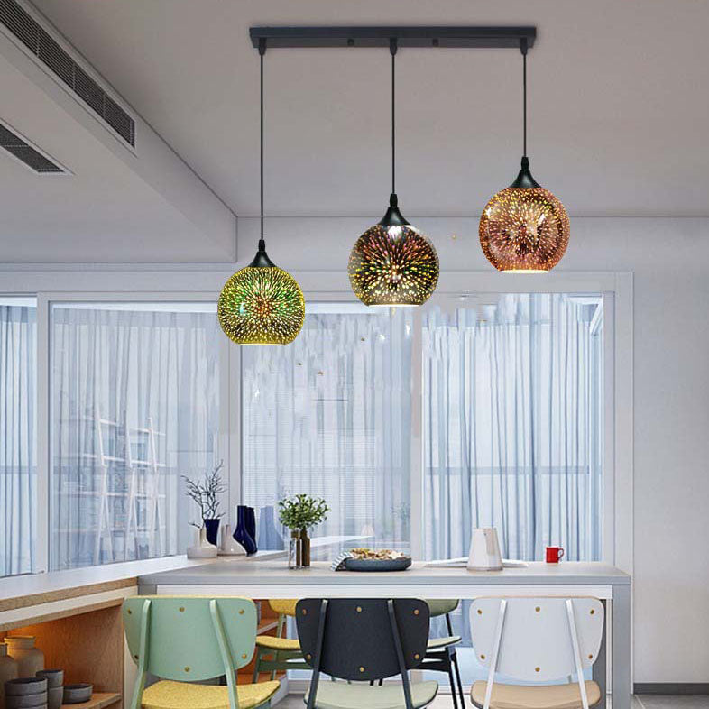 ElysianSpark 3D Creative LED Kronleuchter | 2/3 Lichter | Feuerwerksglas-Dome | Modernes Design | Stimmungslicht für Zuhause