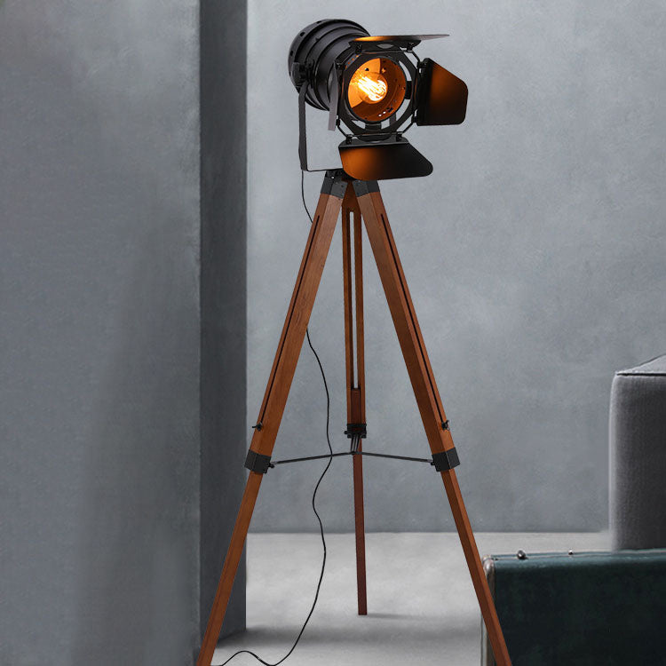 FotoBeam Vintage Stehlampe | Industrial Design | Holz-Stativ & Metall | 1-flammig