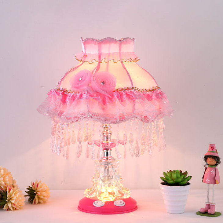 Elarion Glow Tischlampe | Europäisches Design | Stoffschirm & Glasfuß | Dimmbar | Romantische Beleuchtung