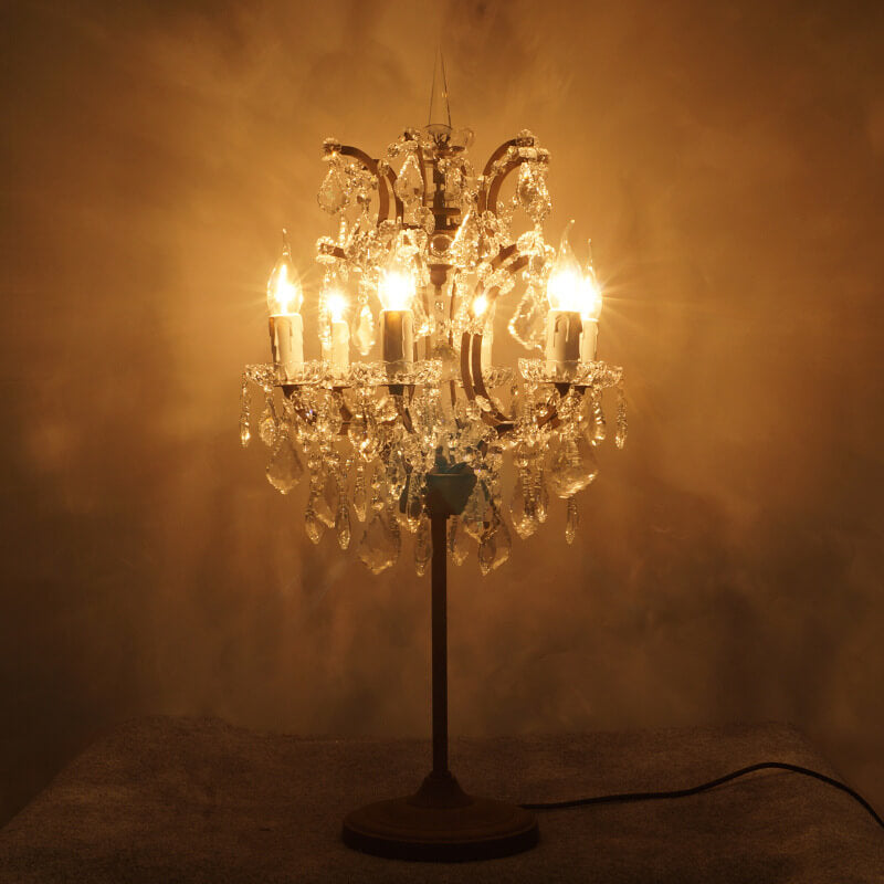 SolisLuxe Vintage Französische Kristall-Kerzenleuchter Tischlampe | 6 Lichter | Rustikale Eleganz | Luxuriöse Wohnzimmerdekoration