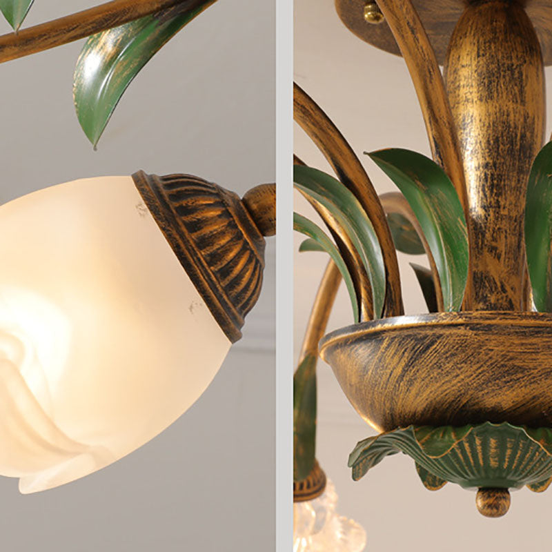 LuminBloss Rustikale Deckenleuchte | Blumen-Design aus Eisen & Glas | 6/8/10 Flammen | Für Wohnzimmer & Essbereich