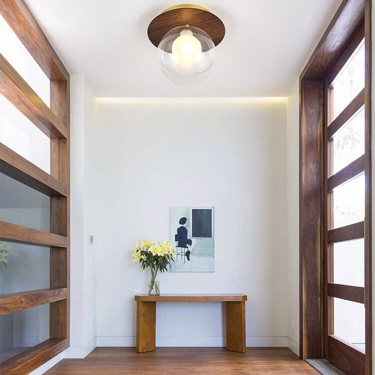 Luniro Minimalistische Deckenleuchte | Glas & Holzoptik | Semi-Flush-Mount | Japanisches Design