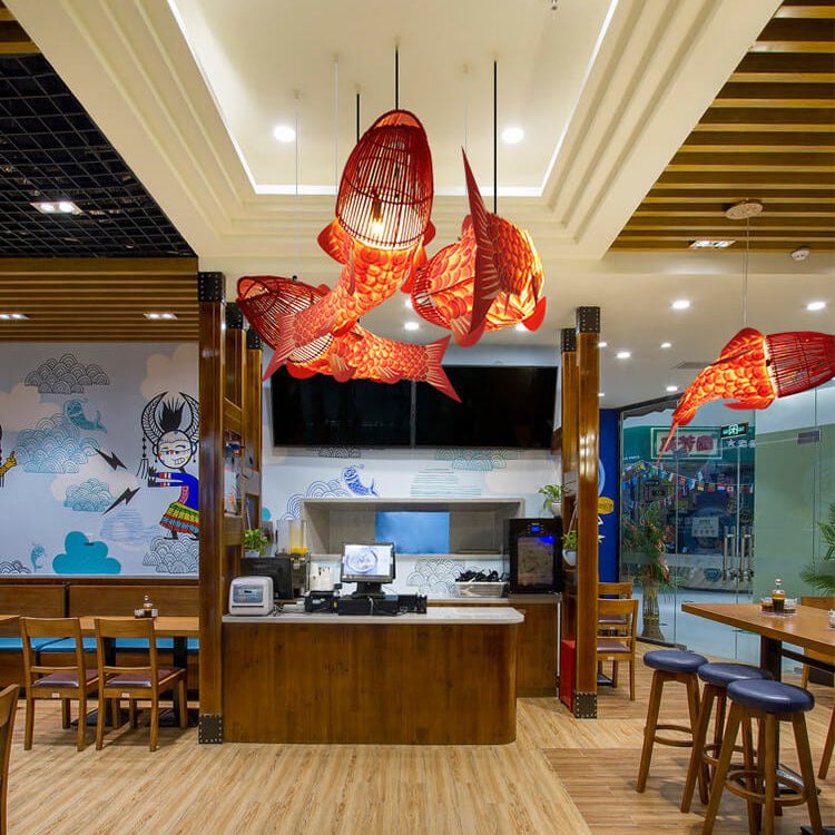 KoiLuxe Chandelier | Traditionelles chinesisches Design | Iron & PVC | Esszimmerbeleuchtung