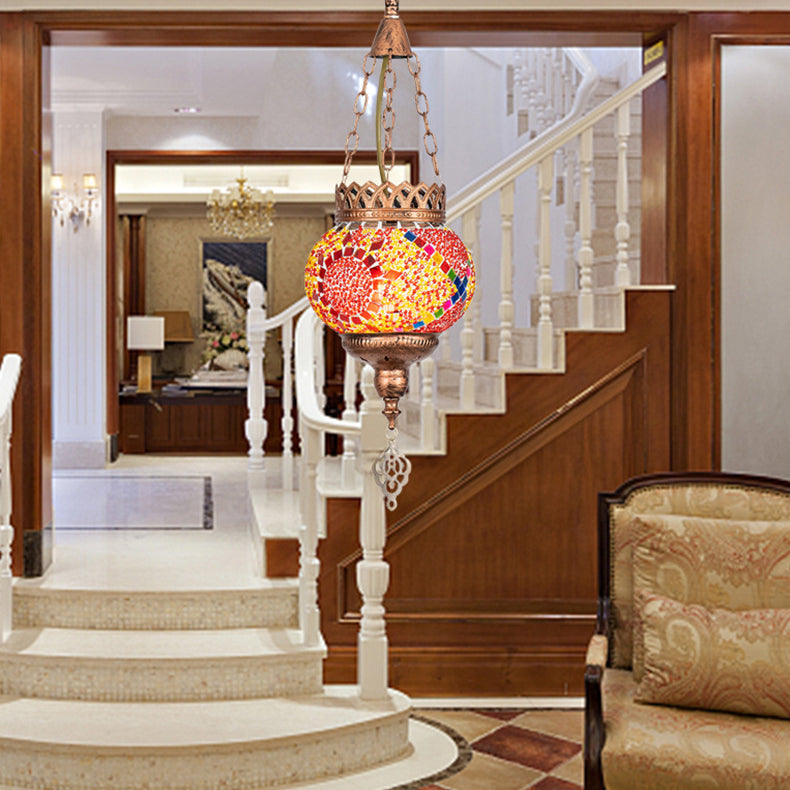 BohoSphere Pendelleuchte | Buntglas Kugelschirm | 1 Licht | Wohnzimmer Deko