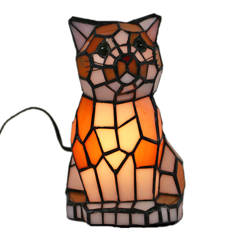 Pawlume Tiffany Tischlampe | Kreatives Katzen-/Hunde-Design | Nachtlicht | Handgefertigtes Buntglas | Dekoratives Stimmungslicht