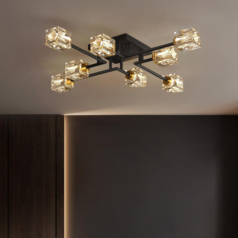 LustreVance Luxus Kupfer Kristall Deckenleuchte | Rechteckig | 4/6/8 Licht | Für Wohnzimmer