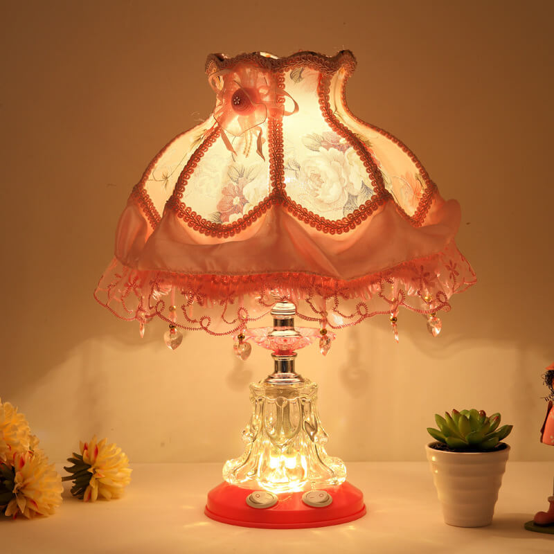 Elarion Glow Tischlampe | Europäisches Design | Stoffschirm & Glasfuß | Dimmbar | Romantische Beleuchtung