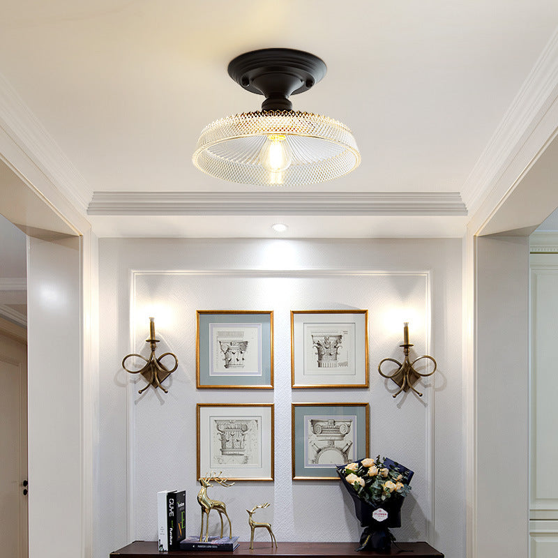 AuroraBloom Nordic Vintage LED-Deckenleuchte | Glasblumen-Design | Rund | Geometrisches Muster | Halbeinbau