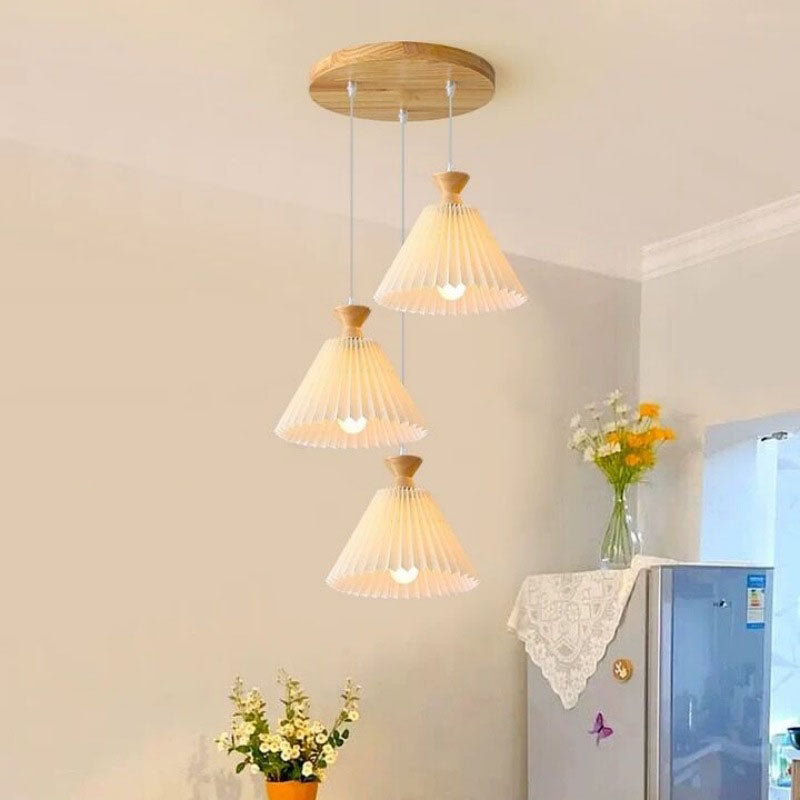 WoodLoom Nordic Pendelleuchte | Faltkegel-Holzdesign | 1/3-flammiger Kronleuchter | Inselbeleuchtung