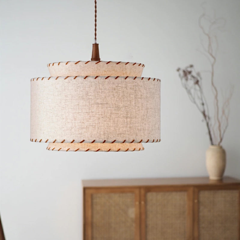 BohoGlow Pendelleuchte | Doppelzylinder Stoffschirm | Boho-Stil | Elegante Beleuchtung für Wohnzimmer