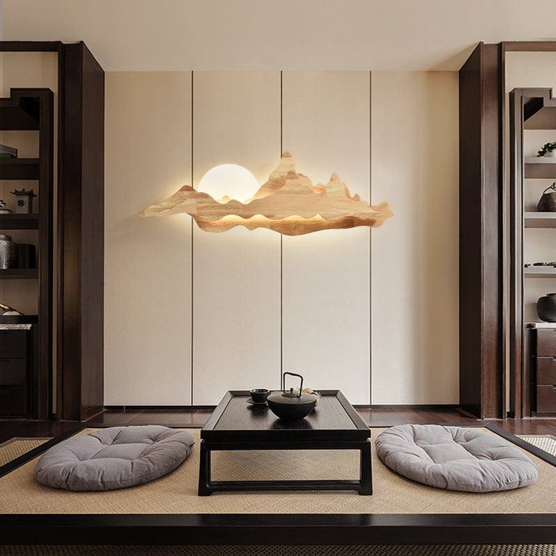 LunaPeak Moderne LED Wandlampe | Bergform Holz-Acryl Design | Wohnzimmer Beleuchtung