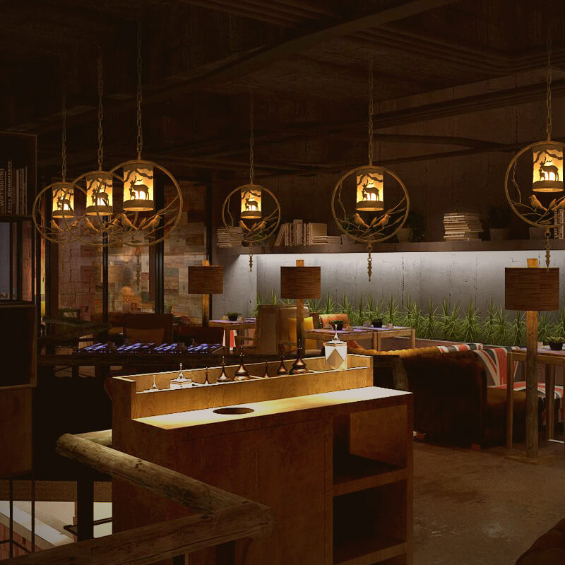 Animar Vintage Pendelleuchte | Runde Trapezform | Tier-Design | 1-flammig | Wohnzimmer-Beleuchtung