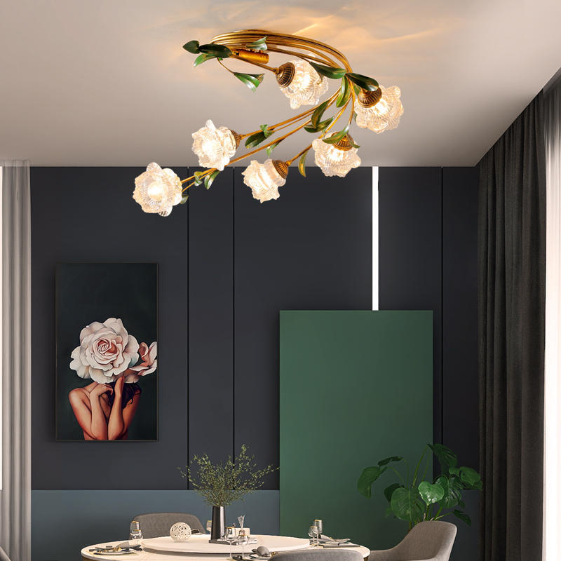 FleurLuxe Französisches Design Deckenleuchte | 6-Licht | Blumenmotiv | Für Wohnzimmer