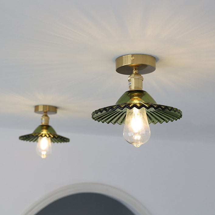 Lotuvia Japanische Vintage Deckenleuchte | Glas & Messing | Lotus Design | Semi-Flush-Mount