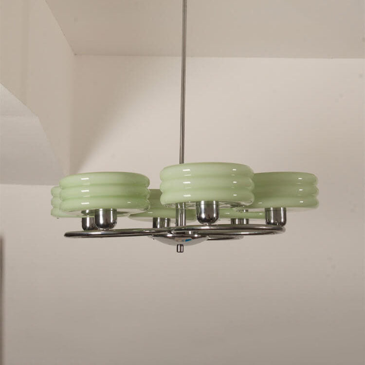 ChateauLume Vintage Kronleuchter | Französisches Design | Grünes & Cremefarbenes Glas | 6-flammige Hängeleuchte