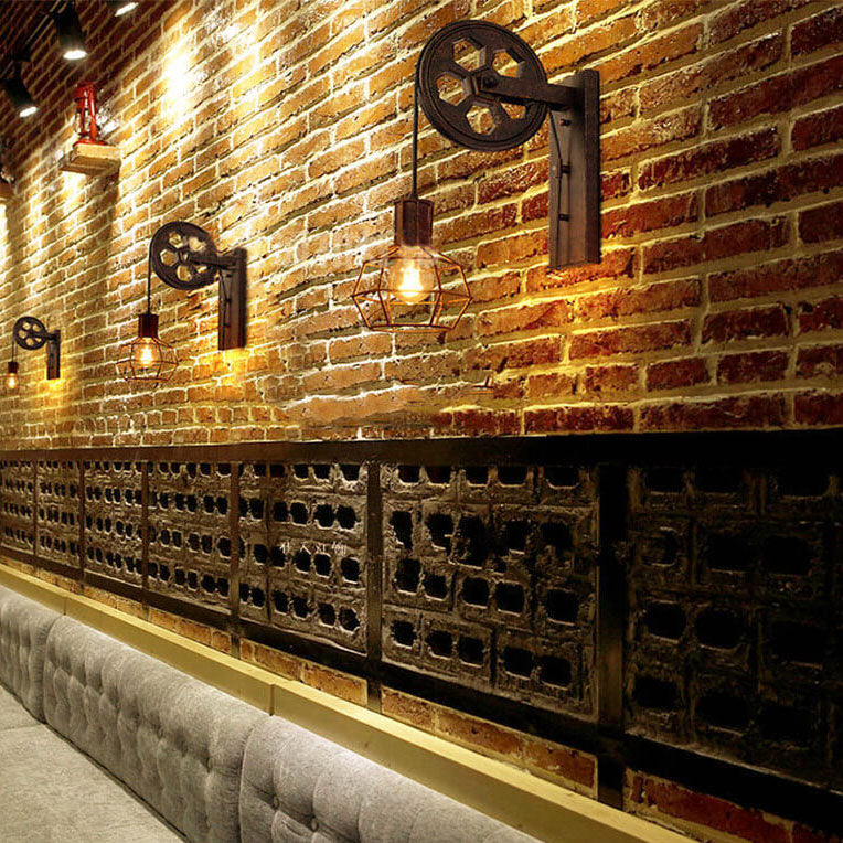 PulleyLux Vintage Industrielle Wandlampe | Mit Seilzug | 1-flammig | Retro Design