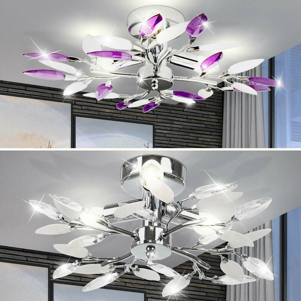 LustroLeaf Crystal Flush Light | Design in Blätter-Optik | 3-Licht-Deckenleuchte | Exklusive Eleganz für Zuhause