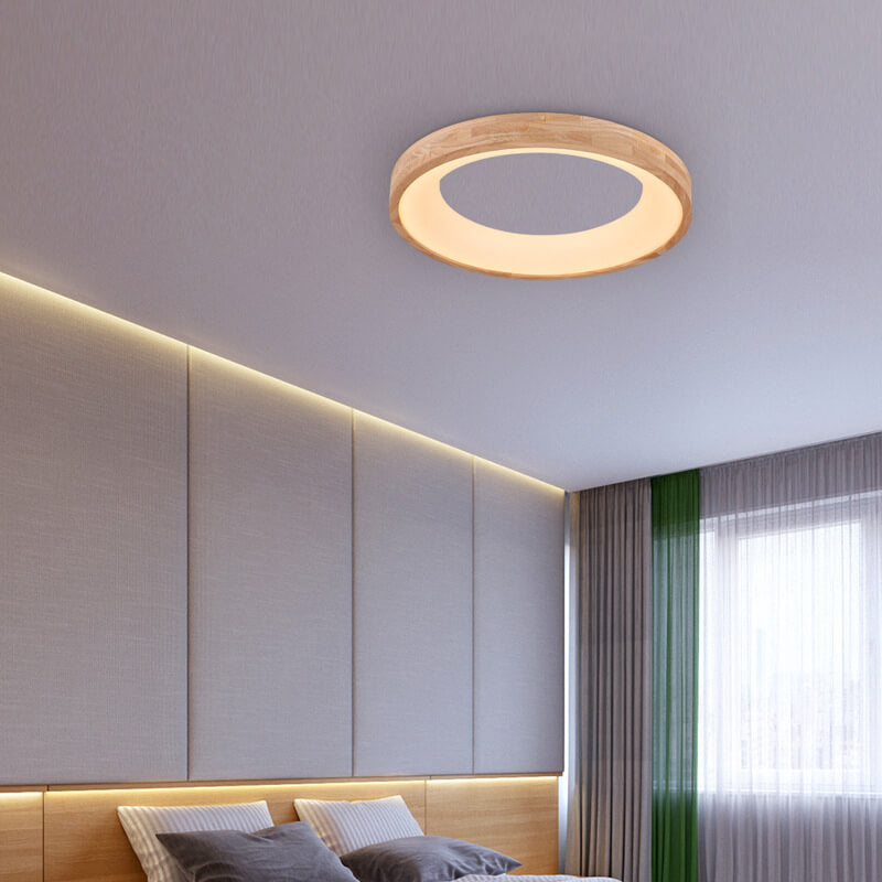 ScandiAura Holz LED Deckenleuchte | Minimalistisches Runddesign | Warmes Licht | Energiesparend