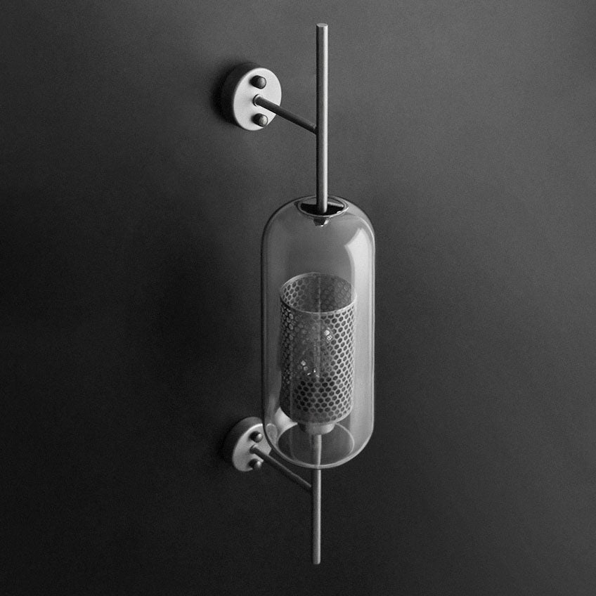 Lumivault Industrial Wandlampe | Zylindrischer Glasschirm | Eisenrahmen | Deko für Schlafzimmer & Wohnräume