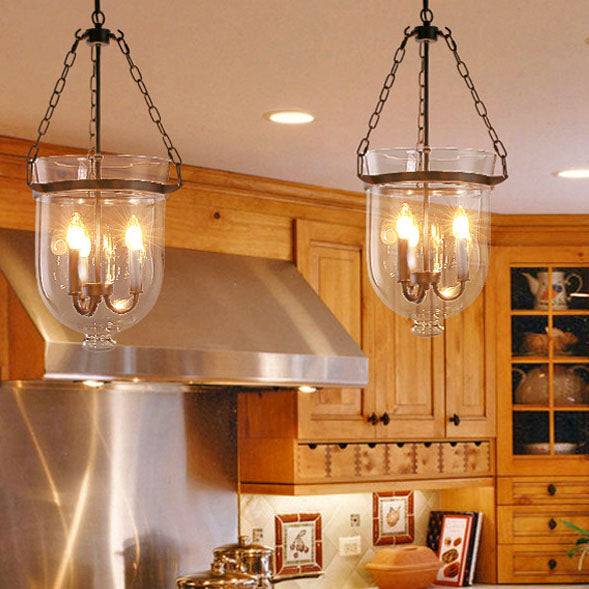 RusticaLume Kronleuchter | Runde Glaslaterne | Rustikales Design | 3-flammig | Wohnzimmer-Beleuchtung