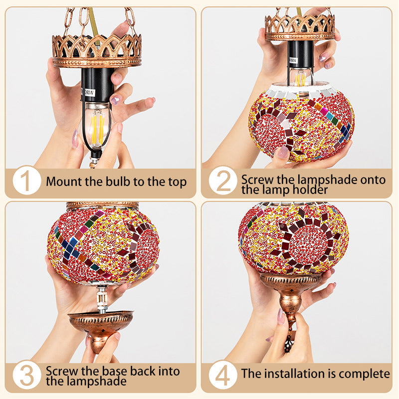 BohoSphere Pendelleuchte | Buntglas Kugelschirm | 1 Licht | Wohnzimmer Deko