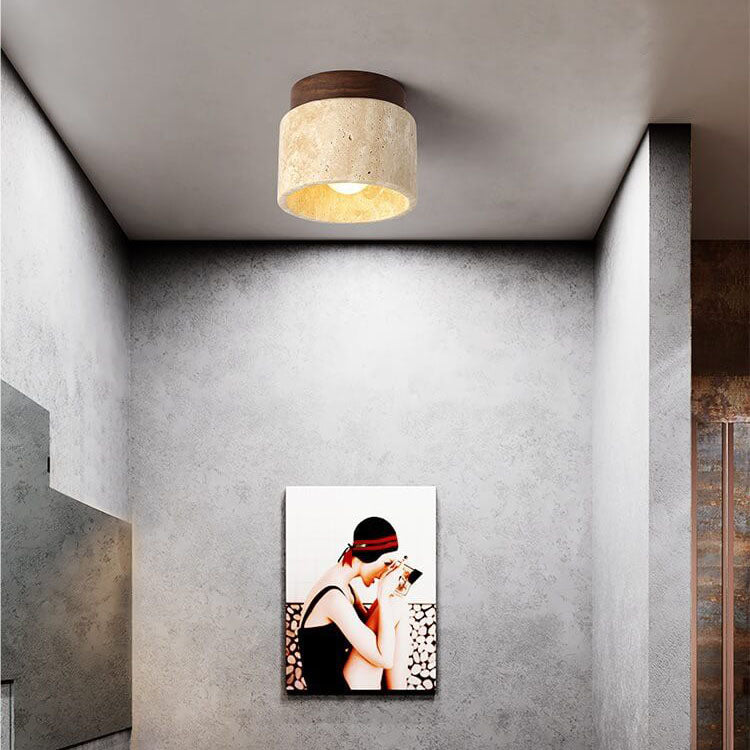 TravertiLux Runde Travertin Deckenleuchte | Vintage Design | Flächenbündige Montage | Ideal für Flur