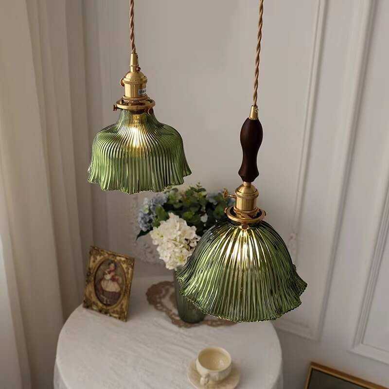 OrnaLite Nordic Pendelleuchte | Kupfer & Walnussholz | Blütendesign | Minimalistischer Stil