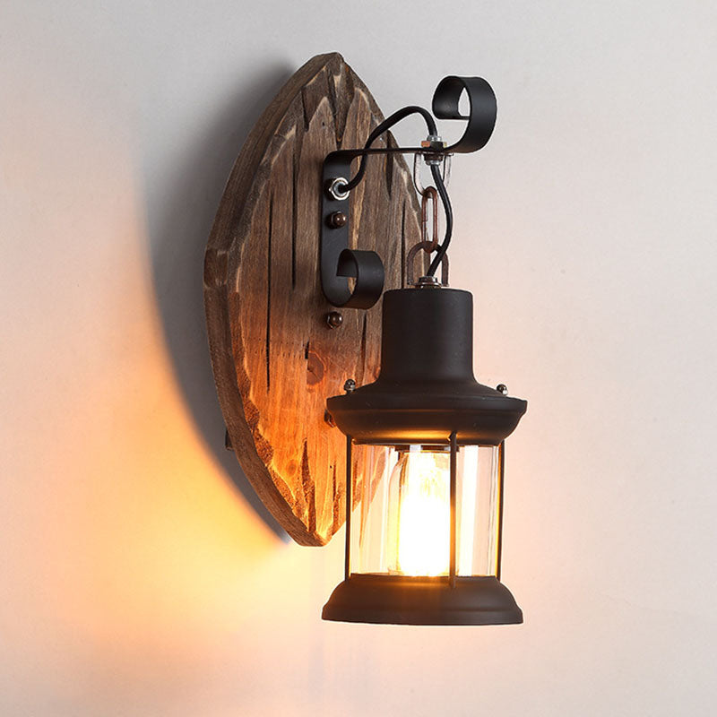 RustiLight Vintage Holz Wandlampe | Eisen-Schirm | Bauernhaus-Stil | Perfekt für Esszimmer