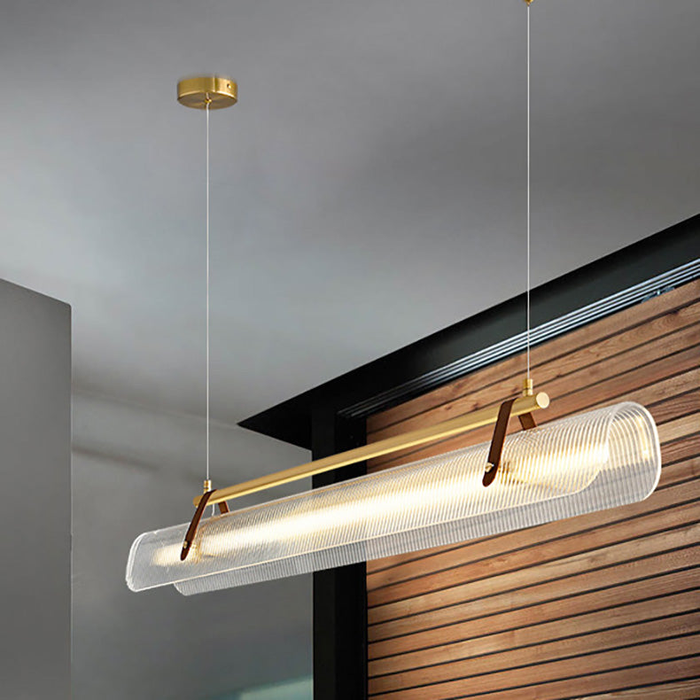 BrightAether ArcLED Pendelleuchte | Minimalistisch | Leder & Acryl | Lineares Design | Dimmbar | Stilvolle Beleuchtung für Essbereiche