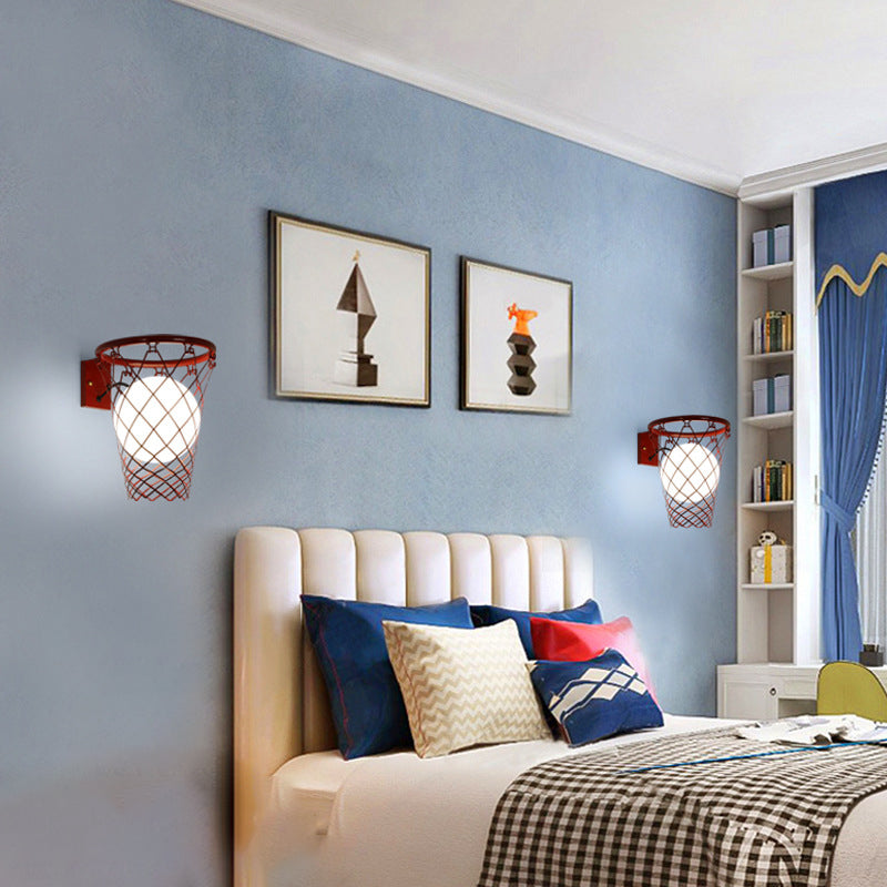 Slamora Kinder Wandleuchte | Basketballkorb Design | Glas & Metall | Art Déco Stil | Schlafzimmerlicht