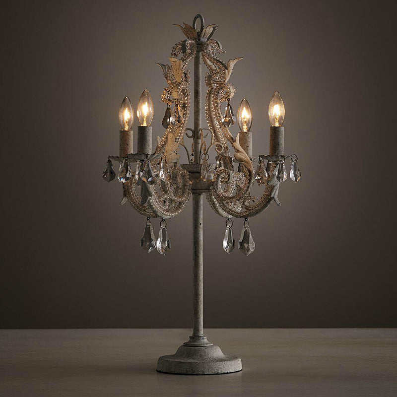 LunaCrest Boho Kristall Tischlampe | Distressed Look | 4-Licht Candelabra für Schlafzimmer