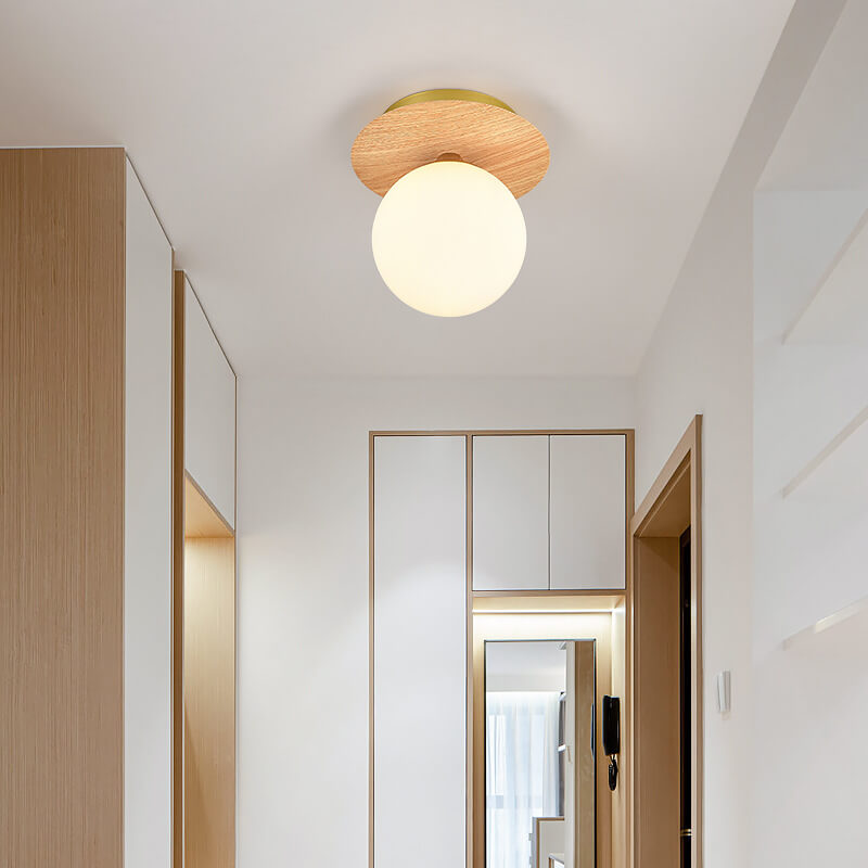 Luniro Minimalistische Deckenleuchte | Glas & Holzoptik | Semi-Flush-Mount | Japanisches Design