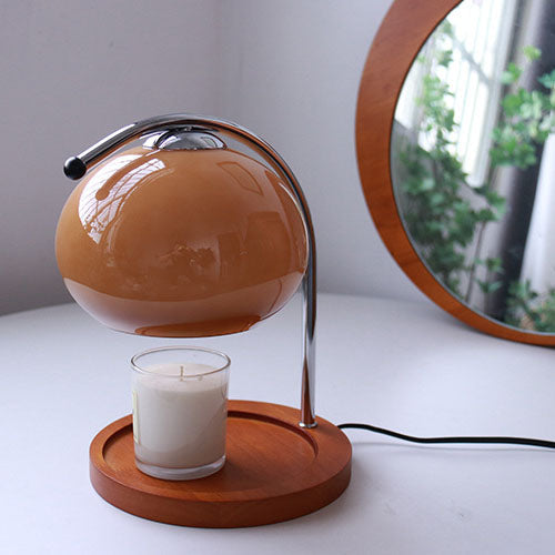 Melva Vintage Glasdom-Lampe mit Holzsockel | Schmelzendes Wachs | Dimmer | Stimmungslicht | Deko für Zuhause