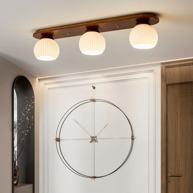 Zeniro Japanischer Stil Deckenleuchte | Gestreiftes Glas & Holz | Flush Mount | Minimalistisches Design