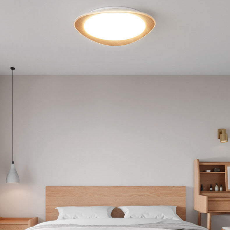 PebbleLuxe Minimalistische LED Deckenleuchte | Holzoptik | Flaches Design | Dimmbare Beleuchtung
