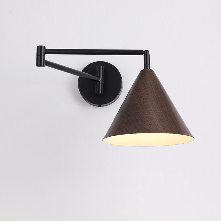 LumoNordic Minimalist Cone Swing Arm LED Wandlampe | Holzmaserung | Flexibler Schwenkarm | Stimmungslicht | Deko für Zuhause