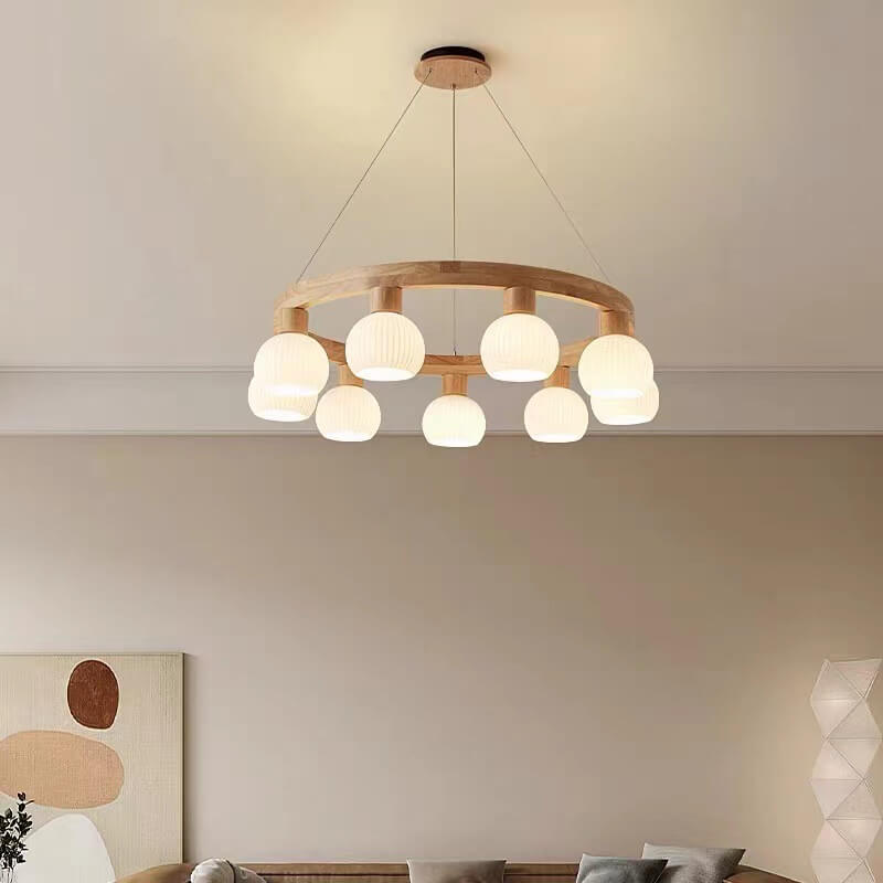 ZenLustre Japanisches Design Kronleuchter | Holzring & Glas | 3/6/9 Flammen | Modern & Stilvoll