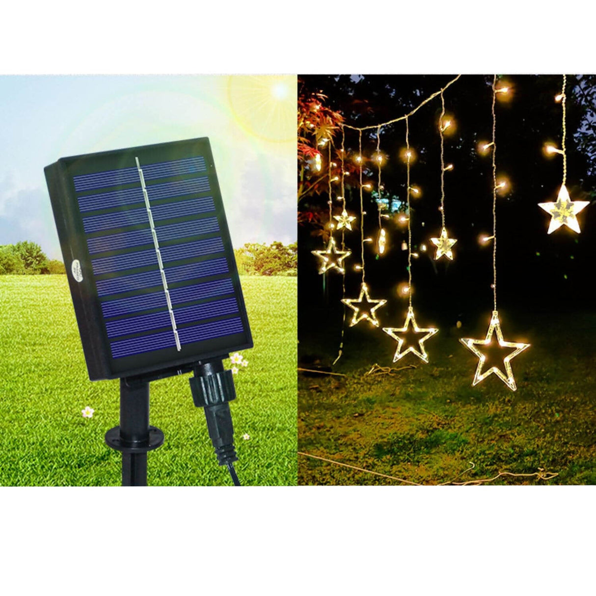 StarLuma SolarCurtain Lichterkette | LED Mond- & Sternendekor | Outdoor Weihnachtsbeleuchtung | Warmweiß oder Farbig