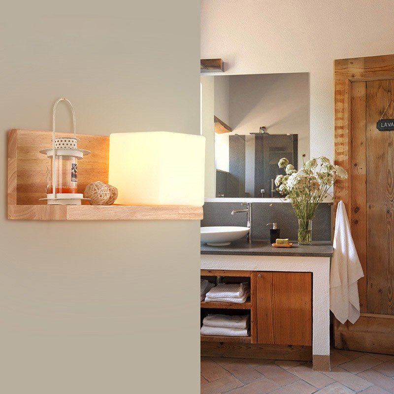 ZenSquare Wandlampe | Japanisches Minimalistisches Design | Holz & Glas | 1-Licht