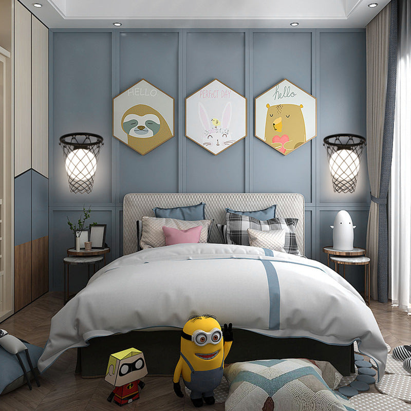 Slamora Kinder Wandleuchte | Basketballkorb Design | Glas & Metall | Art Déco Stil | Schlafzimmerlicht