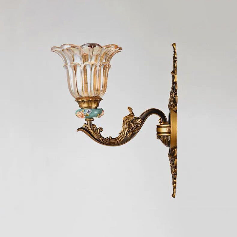 FlorisLuxe Europäische Wandlampe | Blüten-Design | 1-2 Flammen | Hochwertiges Harz & Glas | Eleganz für Wohnzimmer & Flur