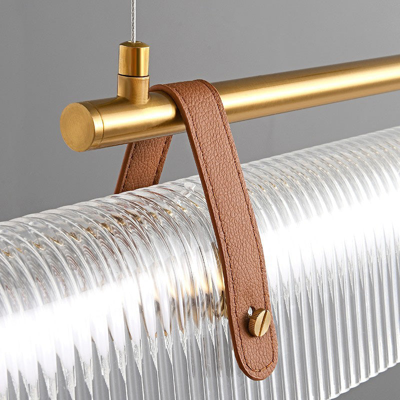 BrightAether ArcLED Pendelleuchte | Minimalistisch | Leder & Acryl | Lineares Design | Dimmbar | Stilvolle Beleuchtung für Essbereiche