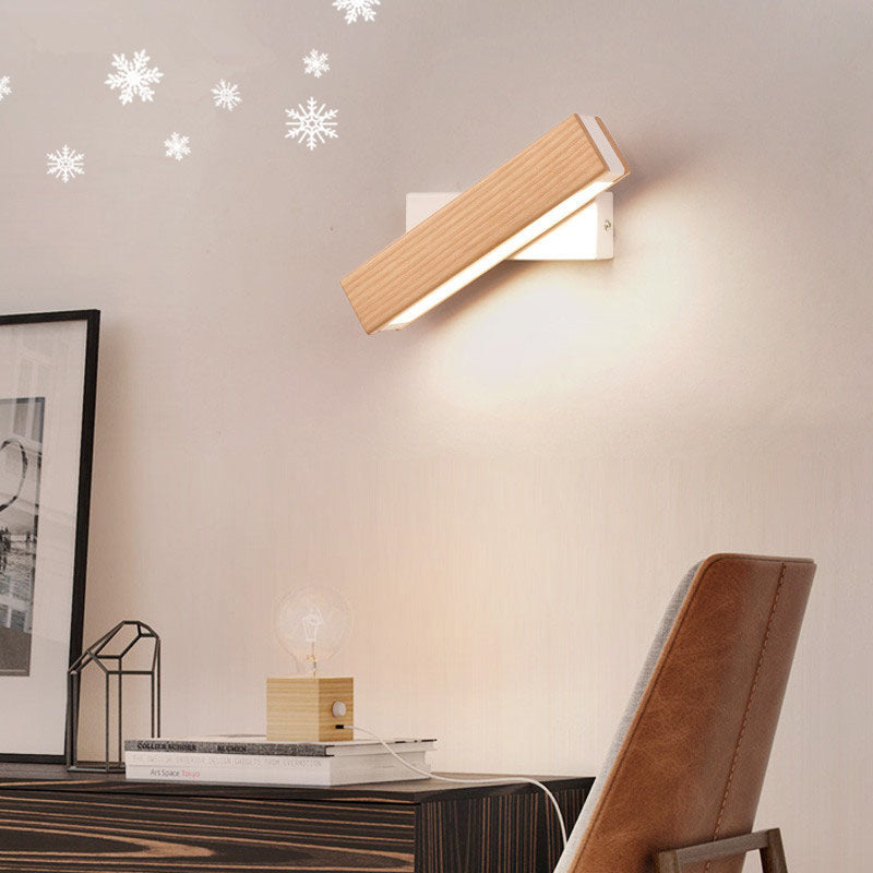 NordicBeam LED Wandleuchte | Rechteckiges Holz- & Eisen-Design | Modern & Skandinavisch | Für Schlafzimmer & Wohnräume