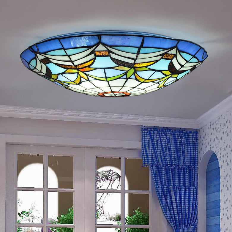 Tiffanique Runde Deckenleuchte | Europäisches Buntglasdesign | 3-Flammig | Verschiedene Muster | Stimmungsvolle Beleuchtung