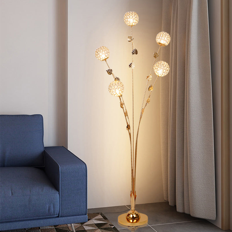 GlowLeaf Design Stehende Bodenleuchte | 5-Licht Lampe | Blatt- und Blumenmotiv | Wohnzimmer Luxusbeleuchtung